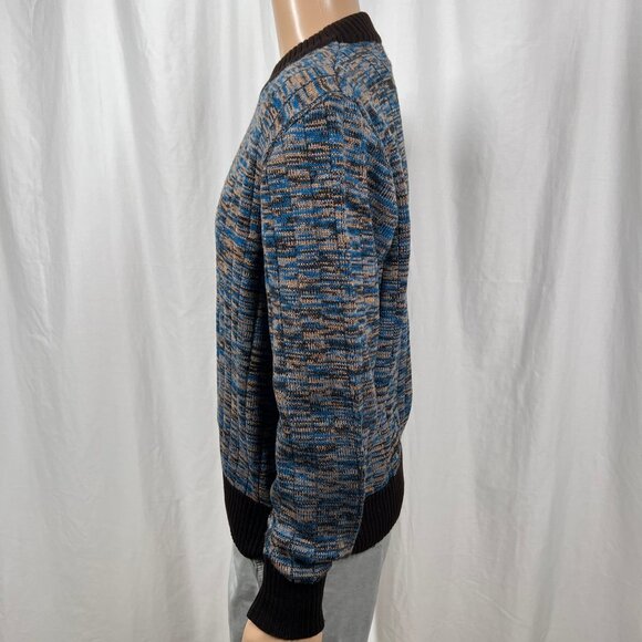 Vintage 80s Kmart Men's Large Blue Brown Marled Ribbed Knit Crew Neck Sweater - Picture 4 of 8